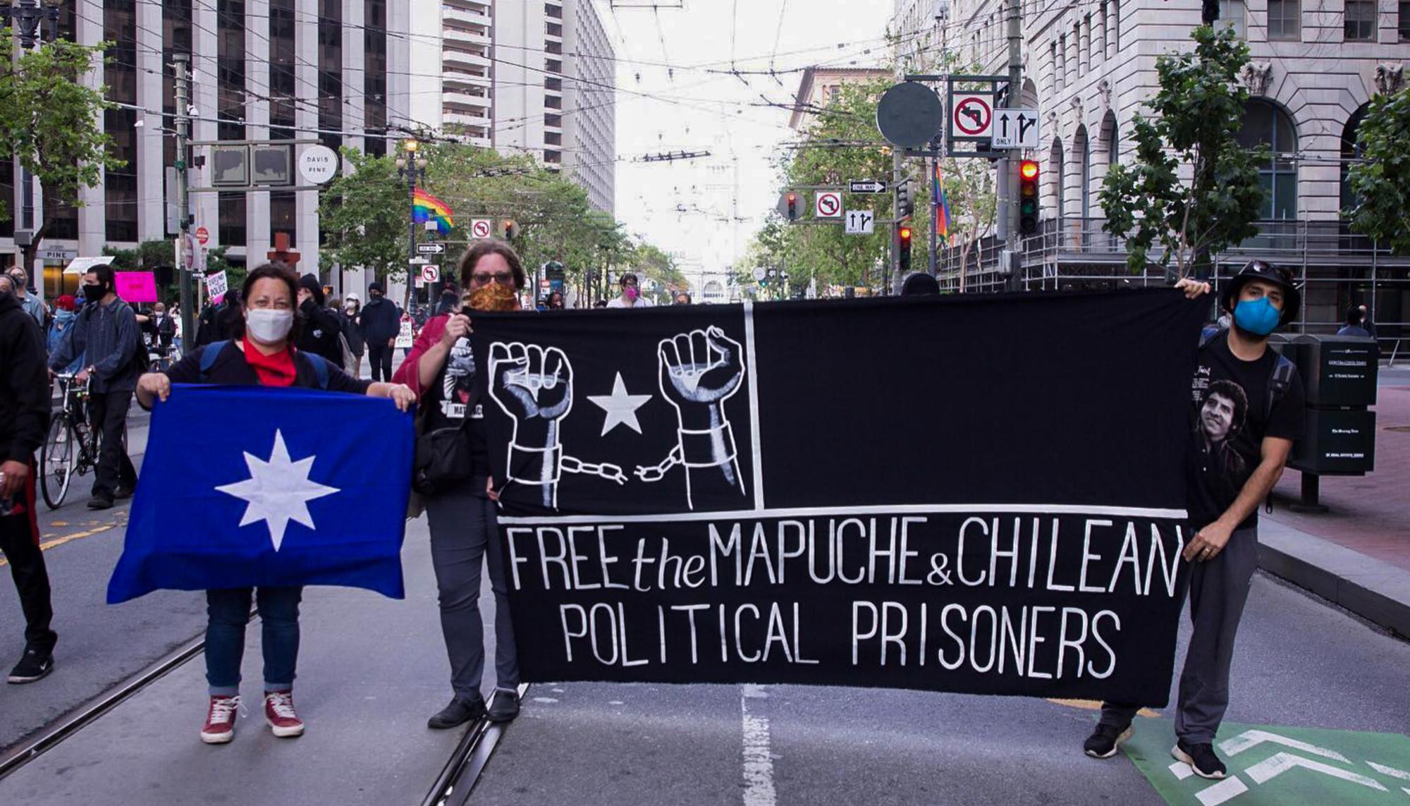 Mani Chile pancarta Mapuche